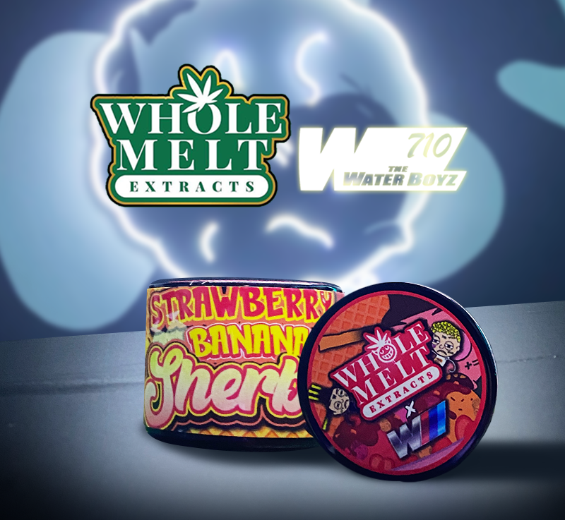 WHOLE-MELT-EXTRACTS-X-THE-WATERBOYZ-PREMIUM-LIVE-ROSIN-COLD-CURED-STRAWBERRY-BANANA-SHERBERT-e1726520004617.png Whole Melt Extracts X the Water Boyz – Strawberry Banana Sherbert Live Rosin – 2GM - Image 1
