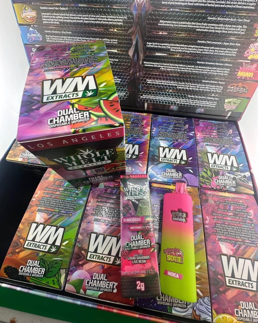 bubblicious-watermelon-sour-dual-chamber-disposable-vape.jpeg Whole Melts Dual Chamber 2G Disposable Vape Pen – Bubblicious + Watermelon Sour - Image 1