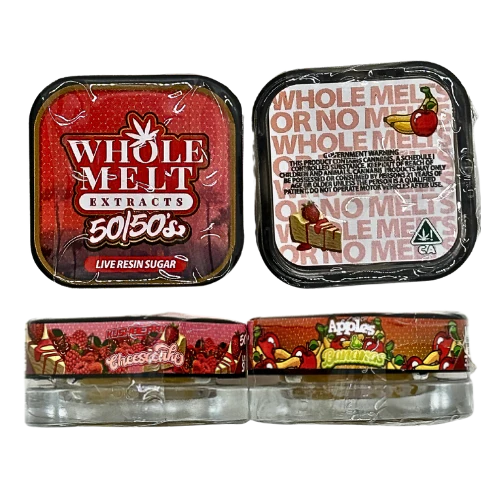 whole-melt-extracts-50-50-live-resin-sugar-kushberry-cheesecake-apples-banana.webp Whole Melt Extracts 50/50’s Live Resin Sugar “Kushberry Cheesecake” & Apples + Bananas” - Image 1